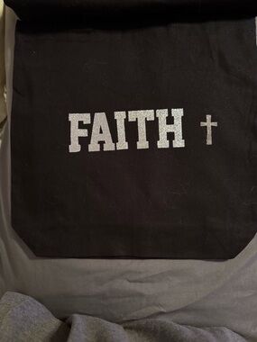 FAITH Glitter Cross Black Tote Bag